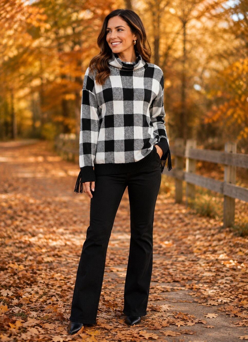 Lauren Ralph Lauren Buffalo Plaid Sweater Fringe Preppy Boho Chic Cottagecore XS